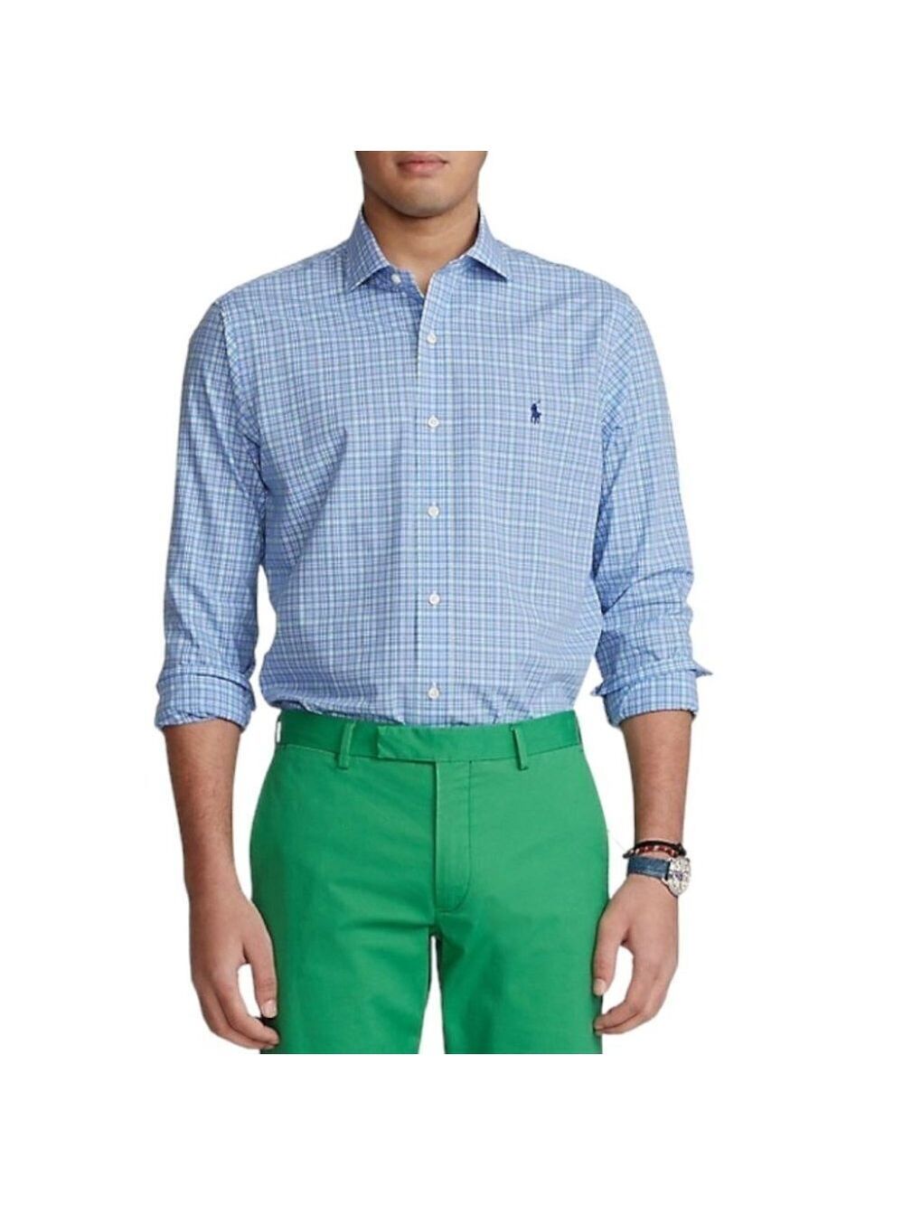 ** Ralph Lauren Slim Fit Blue Micro-Plaid Shirt Size L
